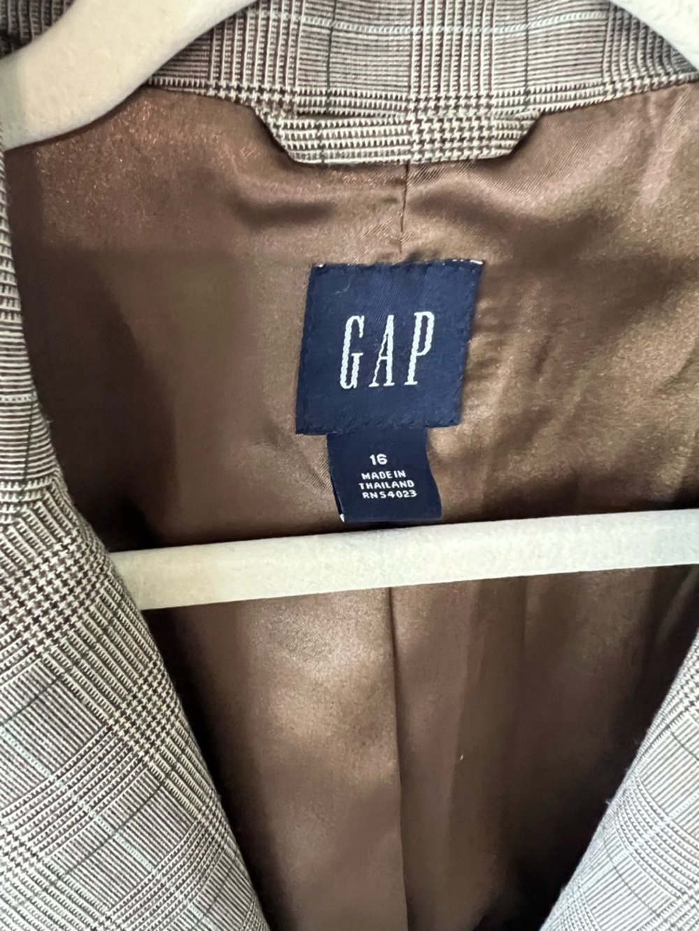 GAP Women's Plaid Two-Button Wool Blend Blazer – Taupe/Brown Size 16 - Picture 3 of 10